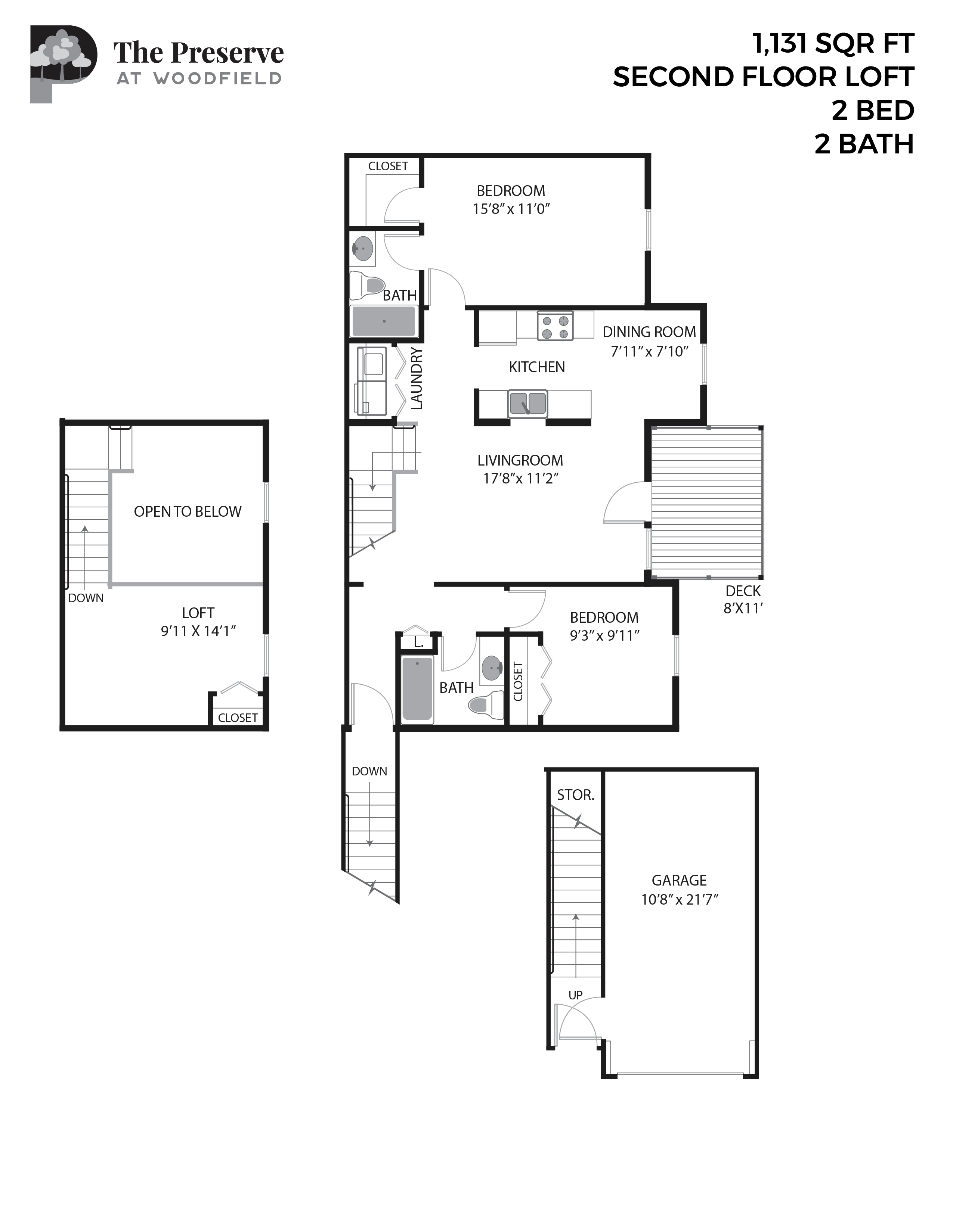 Floor plan for 2 beds, 2 baths, 1131 sqft